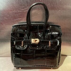 🐊👜Handmade Mini Black Faux-Crocodile Birkin AirPods Tote Bag Charm Miniature